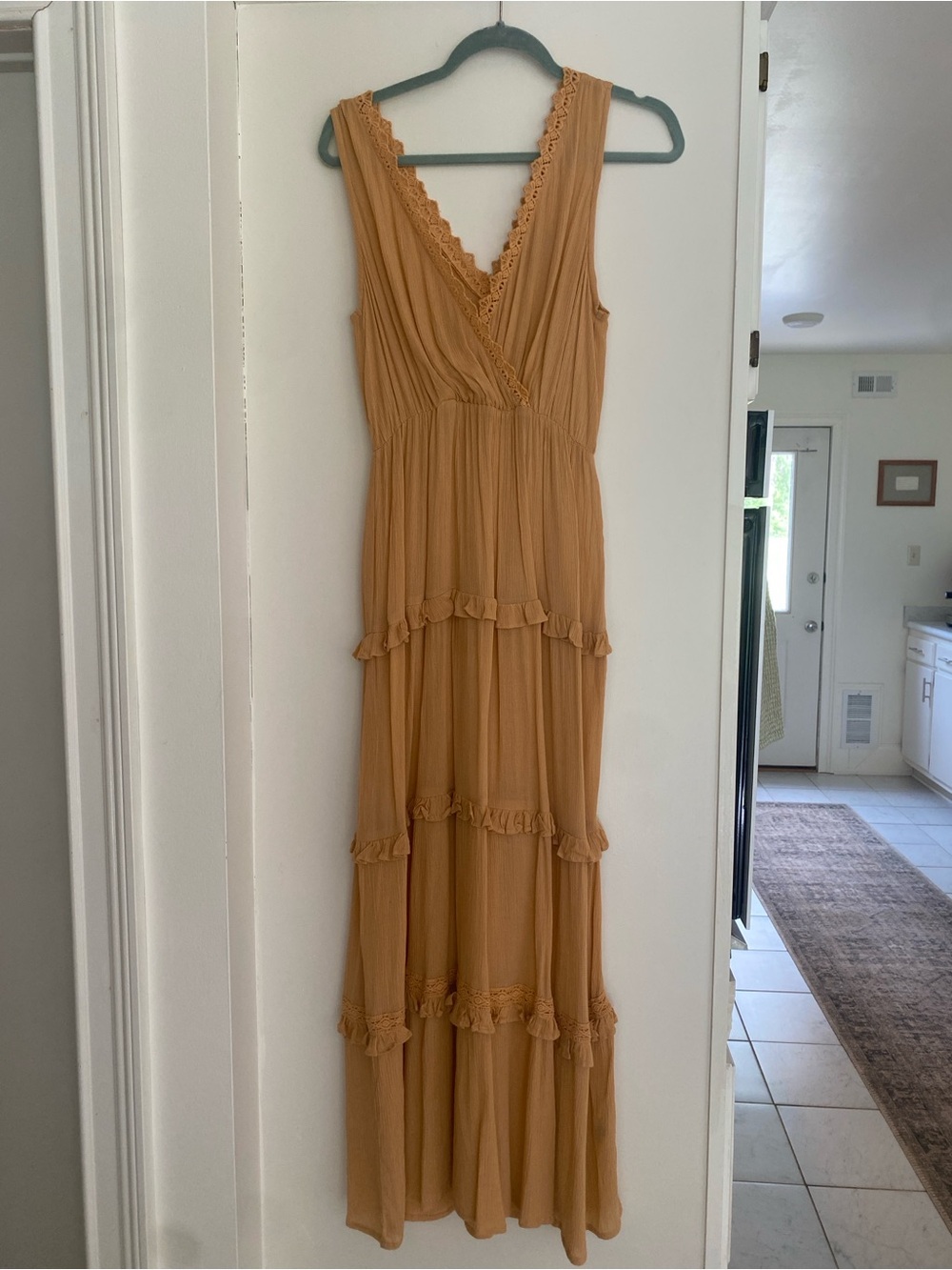 ASOS Sleeveless Tiered Maxi Dress in Peach